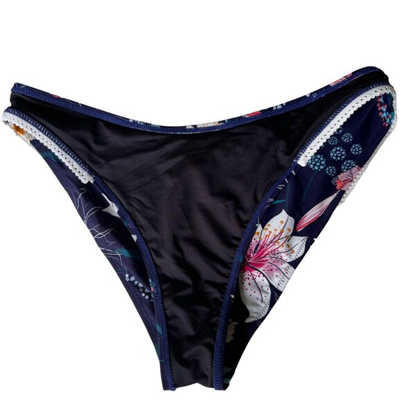 Cupshe Womens Floral Bikini Bottom XL Swimwear Swim Beach Navy Blue Pink Floral - Picture 7 of 9